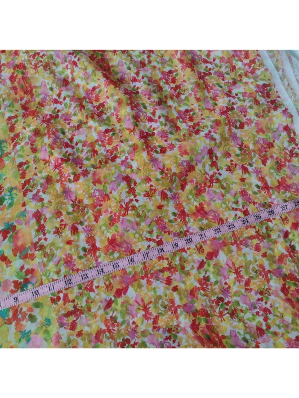 Chiffon Border Print Floral Fabric 59" w X 4 Yds White Yellow Retro Dress Length - Picture 7 of 8
